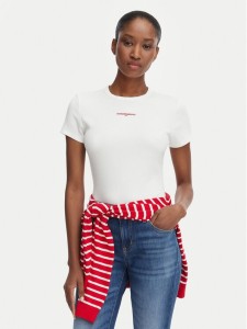 Tommy Jeans T-Shirt Script Rib DW0DW22809 Kremowy Slim Fit