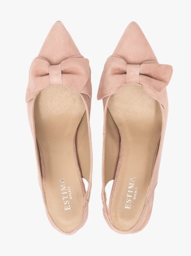 Różowe czółenka damskie bez pięty slingback z kokardą