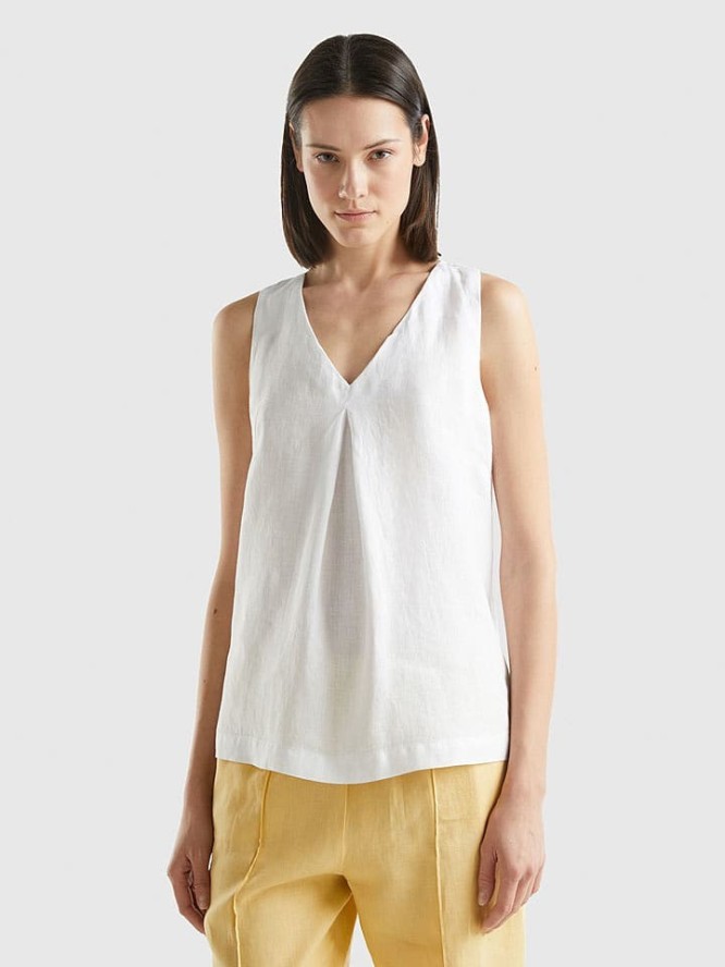 Benetton Lniana bluzka w kolorze białym rozmiar: XXS