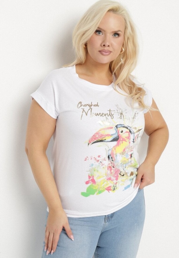 Biały T-shirt z Bawełny z Nadrukiem i Metalicznym Napisem Norsemi