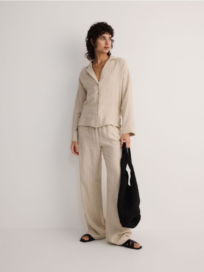 Spodnie z wiskozą i lnem - beżowy