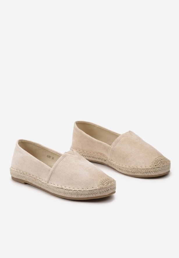 Beżowe Espadryle na Płaskiej Jutowej Podeszwie Lenarssa
