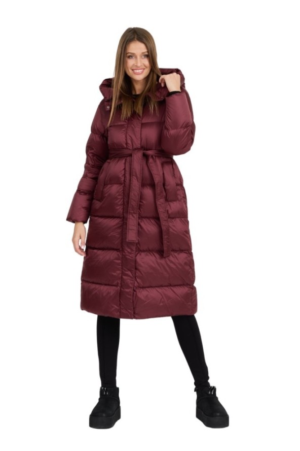 HETREGO Bordowy damski puchowy płaszcz Karen Woman Quilted Coat, Rozmiar 42 EU - 46 IT