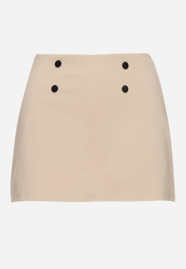Beżowe Spódnico-Szorty z Ozdobnymi Guzikami Temerea