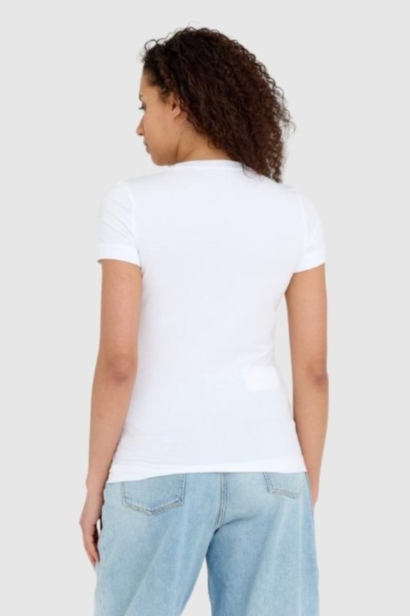 GUESS Biały damski t-shirt bawełniany Mini Triangle Tee, Rozmiar XS