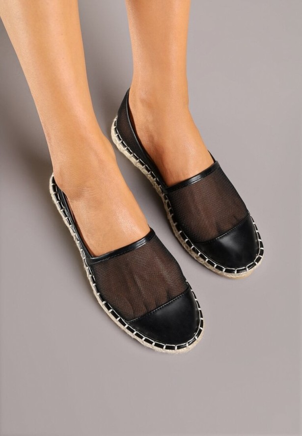 Czarne Espadryle z Siateczki na Plecionej Podeszwie Folirelin