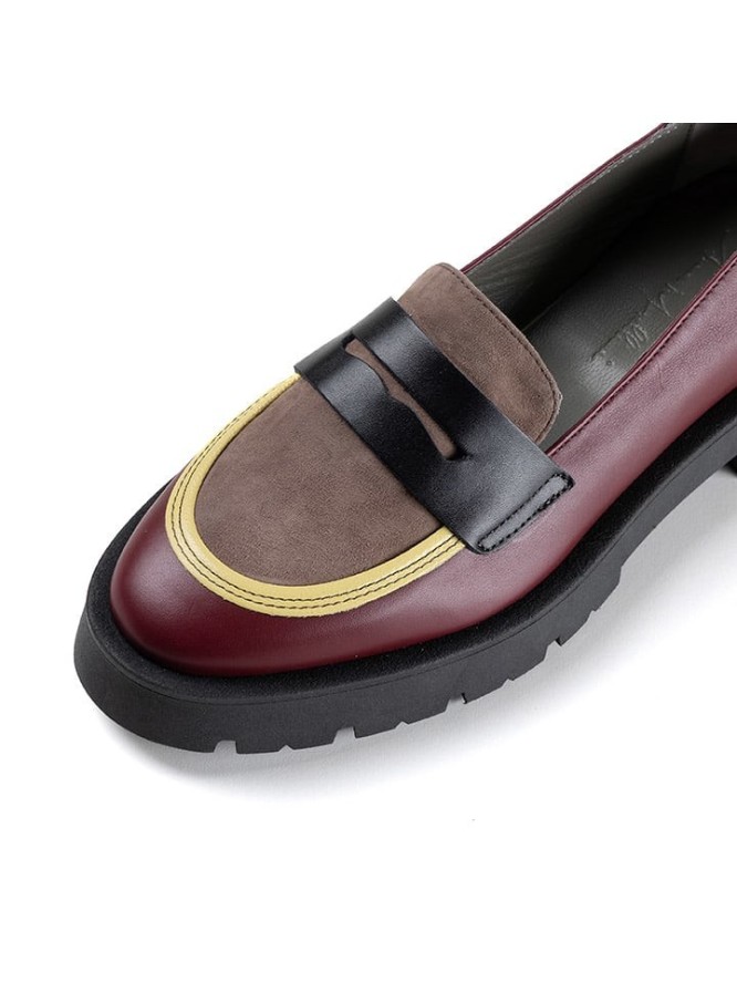 Anna Morellini Skórzane mokasyny "Marbara" w kolorze bordowo-beżowo-czarnym rozmiar: 38