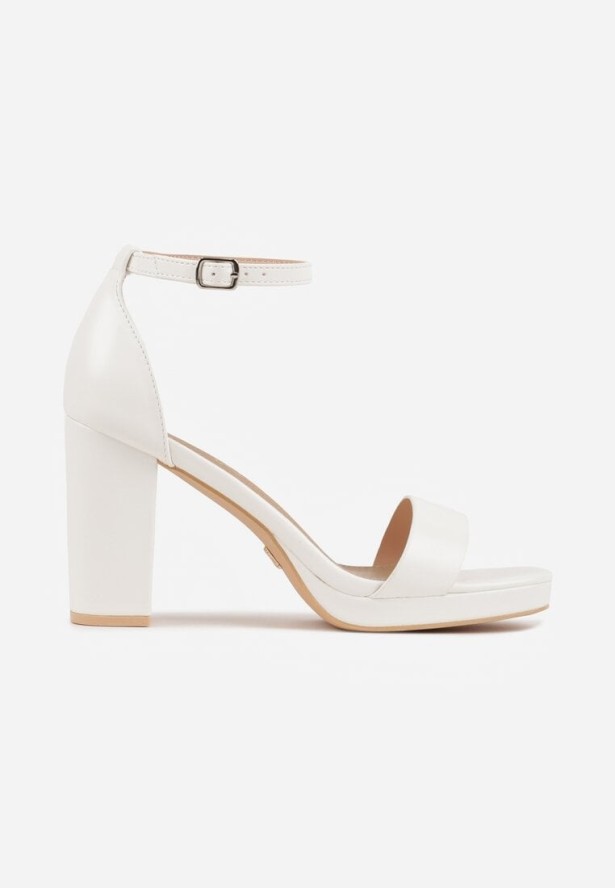 Białe Sandały VICES na Słupkowym Obcasie ze Skórzaną Wkładką Azimera