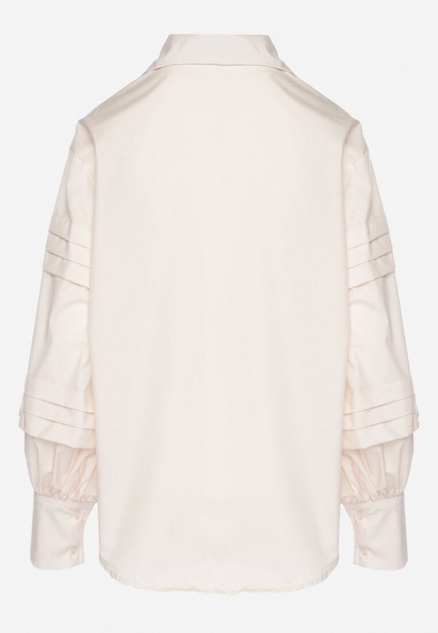 Jasnobeżowa Koszula z Bawełną Ozdobiona Szerokimi Rękawami Edimelia