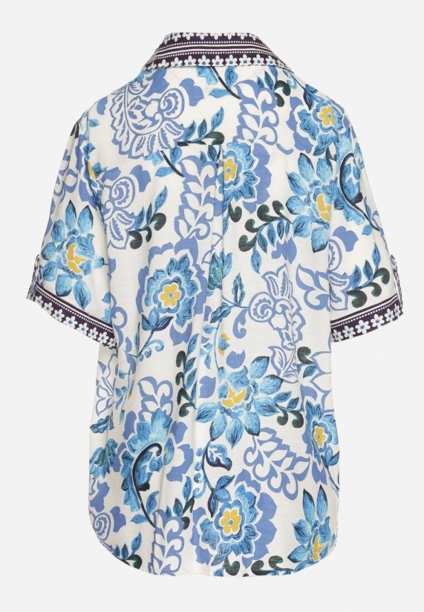 Niebieska Koszula z Wiskozy w Kwiatowy Wzór Milineira