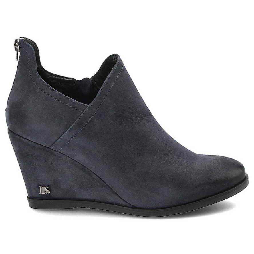 Granatowe Botki Libero Damskie Buty Na Koturnie