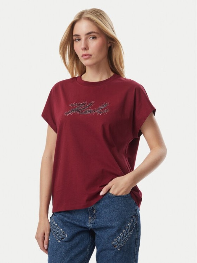 KARL LAGERFELD T-Shirt Rhinestone B4W17048 Czerwony ciemny Relaxed Fit