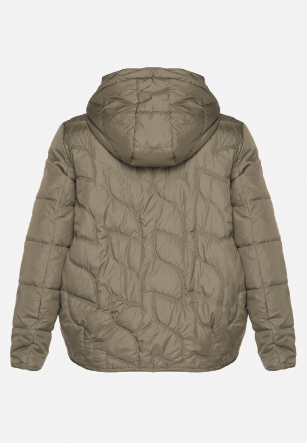 Jasnozielona Pikowana Kurtka Przejściowa o Klasycznym Kroju z Kapturem Tavitte