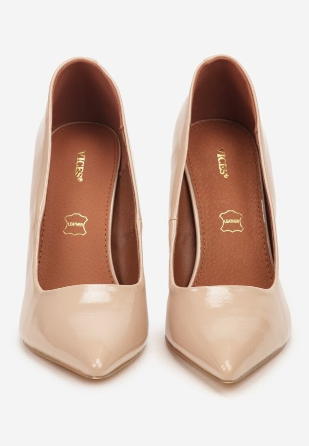 Beżowe Szpilki Vices z Lakierowanym Połyskiem i Skórzaną Wkładką Irdlie