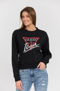 GUESS Czarna damska bluza Icon z dużym logo, Rozmiar L