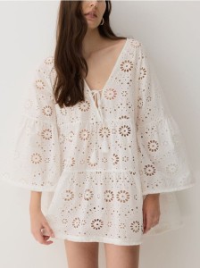 Ażurowa narzutka plażowa - złamana biel