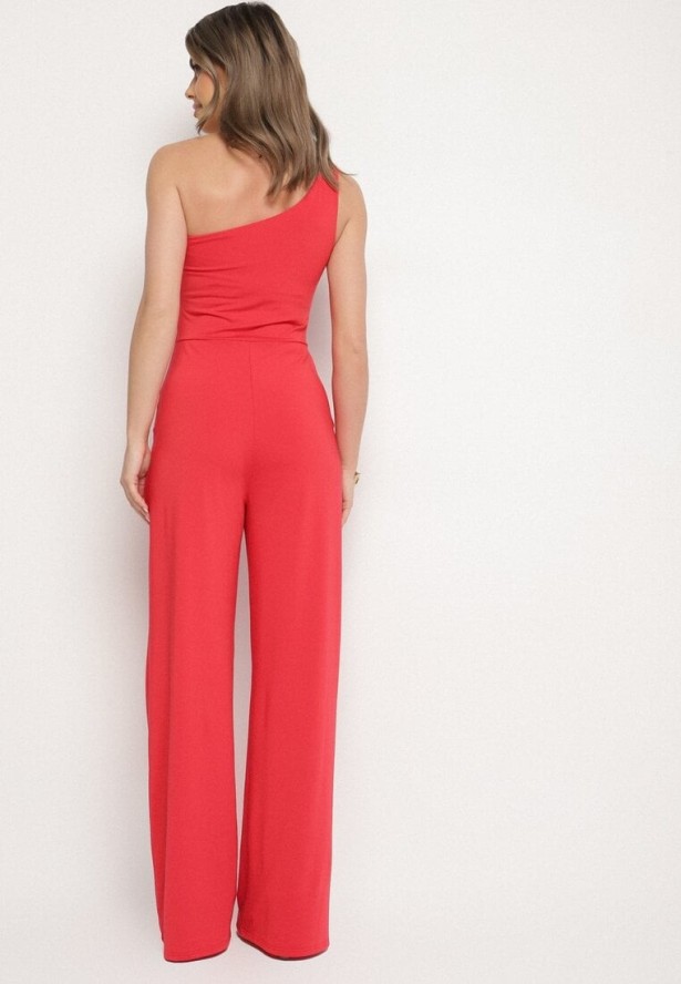 Czerwony Asymetryczny Kombinezon na Jedno Ramię z Kieszeniami Efriele