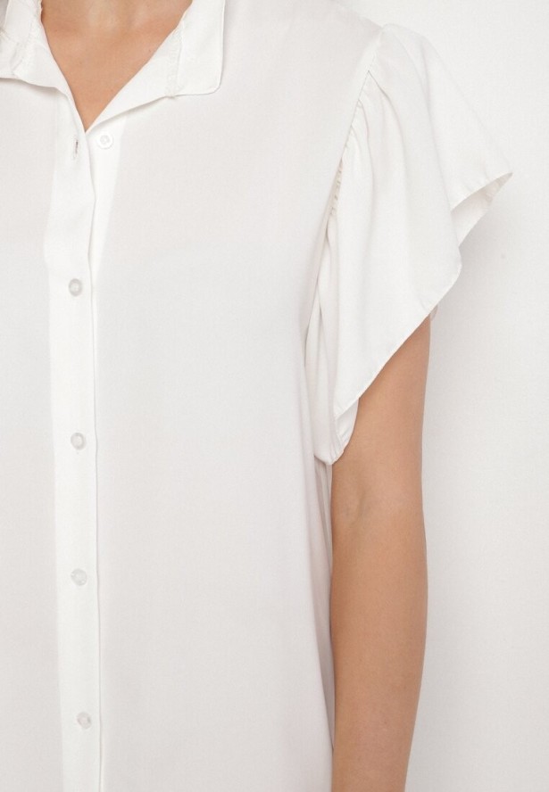 Biała Sukienka Koszulowa z Guzikami i Falbankami Tenalena