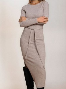 Sukienka maxi dresowa - beżowy