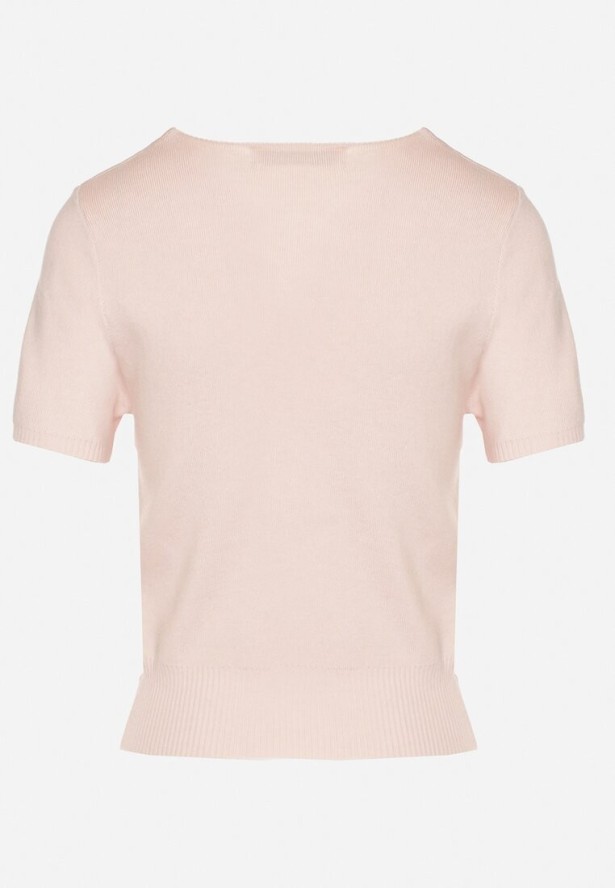 Różowa Bluzka z Wiskozą i Modalem Ozdobiona Kwadratowym Dekoltem Sanova