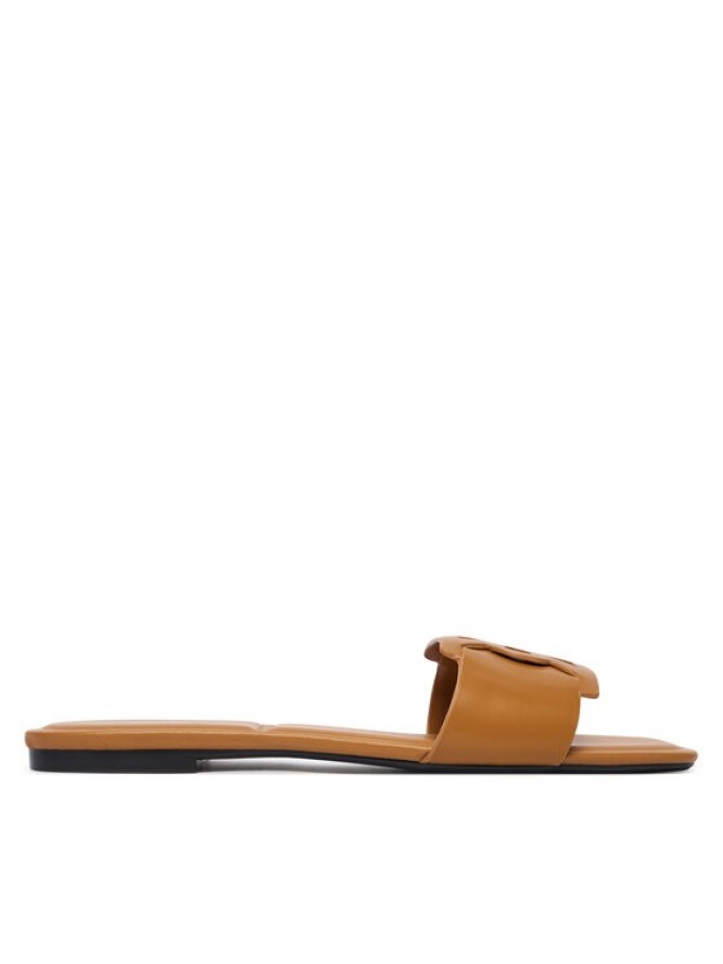 Calvin Klein Klapki Square Flat Sandal Emblem HW0HW03128 Brązowy