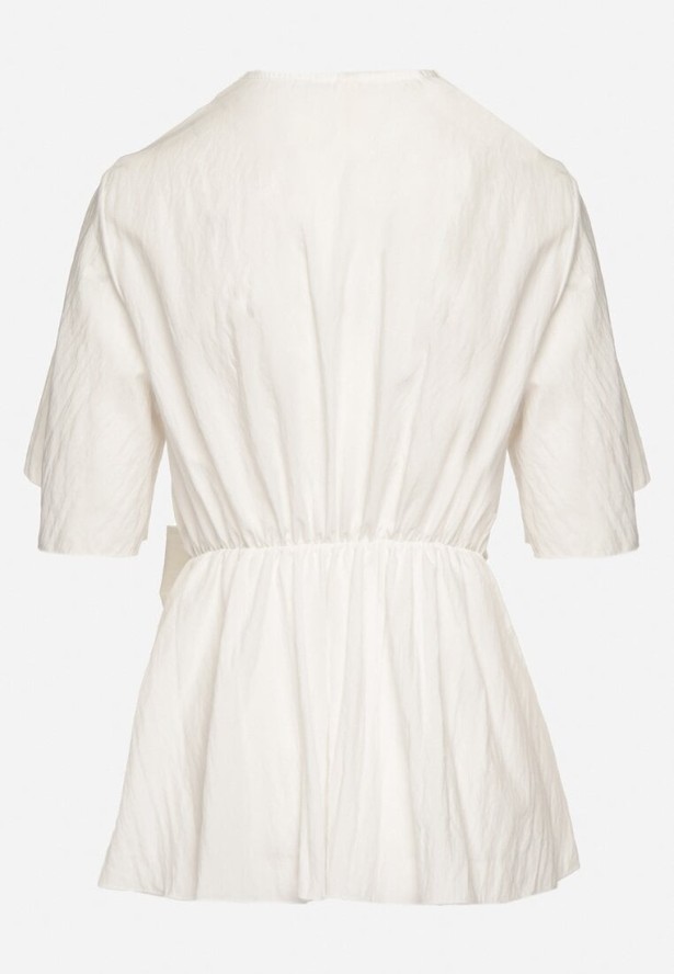 Biała Kopertowa Bluzka z Wiskozą Ozdobiona Supłem Tanathria