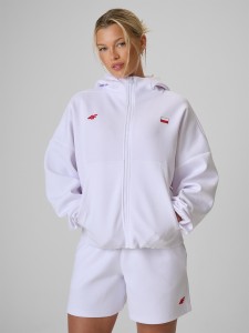4F Bluza kibica regular z kapturem damska - biała M