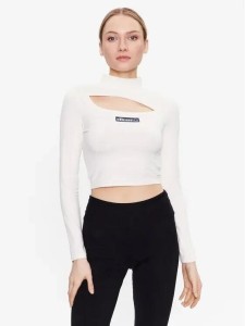 KOSZULKA DAMSKA Z DŁUGIM RĘKAWEM BLUZKA CROP ELLESSE KOLOR BEŻOWY