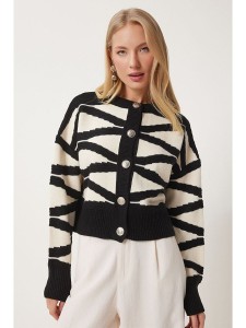 Happiness Istanbul Kardigan w kolorze kremowo-czarnym rozmiar: onesize