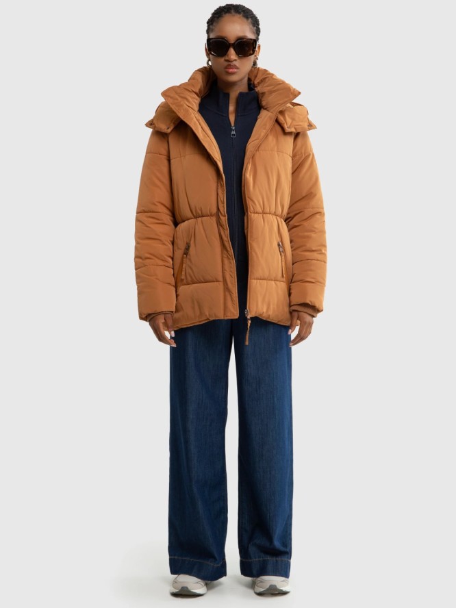 Kurtka damska pikowana z kapturem brązowa Mirake 802