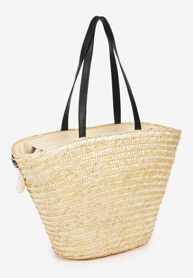 Beżowa Pleciona Torebka z Frędzlami i Rączkami Dimasha