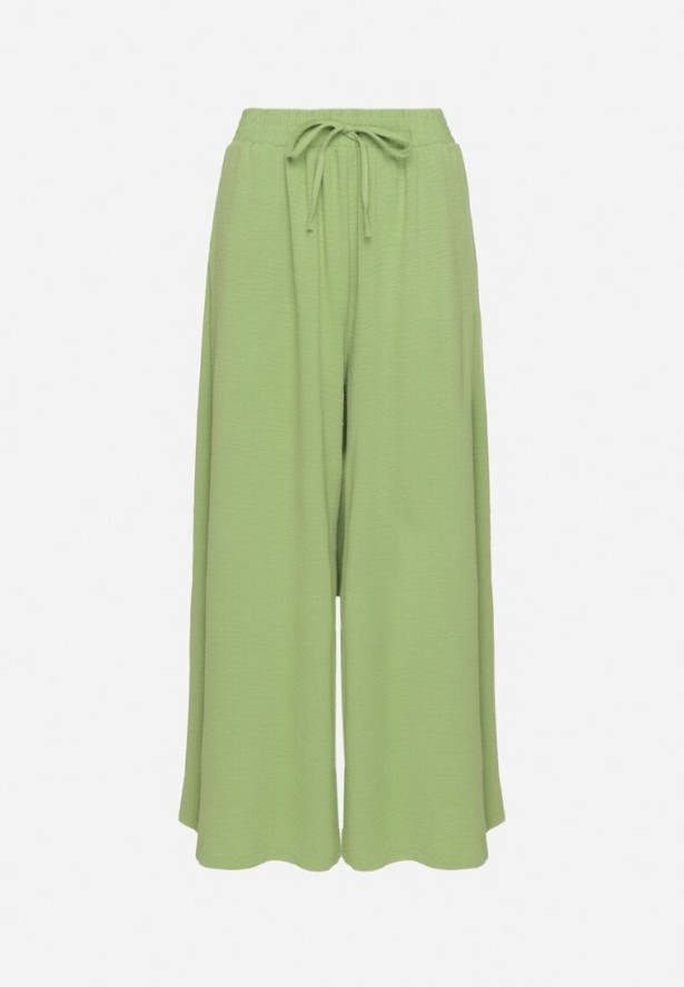 Jasnozielone Szerokie Spodnie Typu Palazzo z Wiązaniem Ulialitia