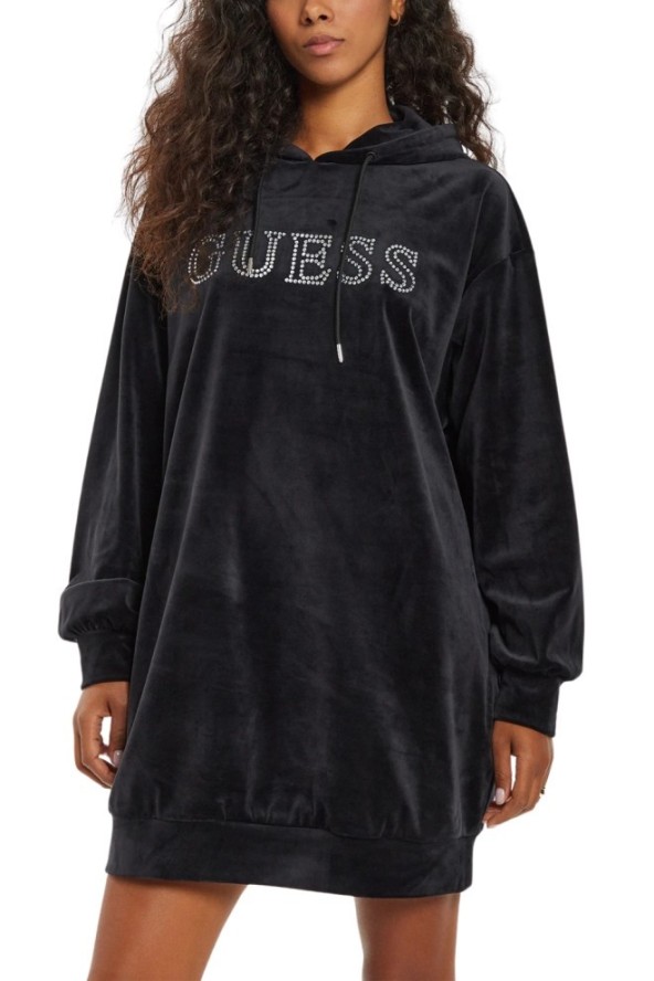 GUESS Сzarna damska długa welurowa bluza Couture, Rozmiar M