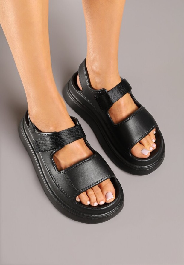 Czarne Piankowe Sandały Chunky na Grubej Podeszwie z Zapięciem na Rzep Obenae