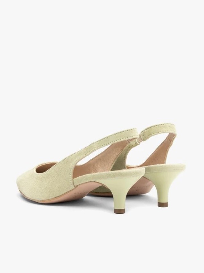 Jasnozielone czółenka slingback ze skóry welurowej