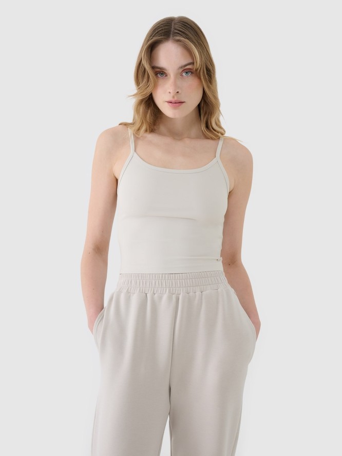4F Crop-top slim damski - beżowy XL