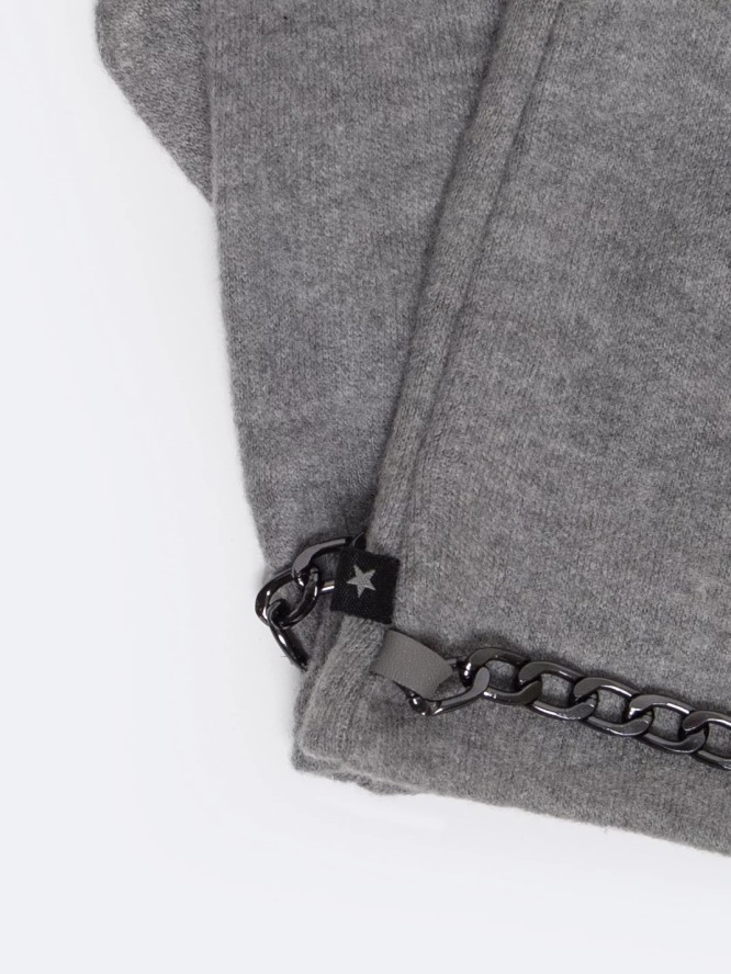 Rękawiczki damskie z ozdobnym łaŅcuszkiem szare Chaina 901