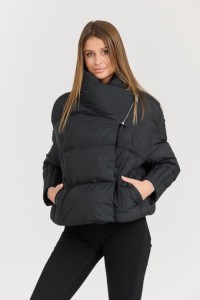 DIEGO M Czarna damska kurtka Giubbino Micropiuma - Collo Con Zip, Rozmiar S