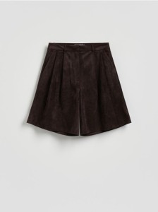 Szorty z imitacji zamszu - ciemnobrązowy