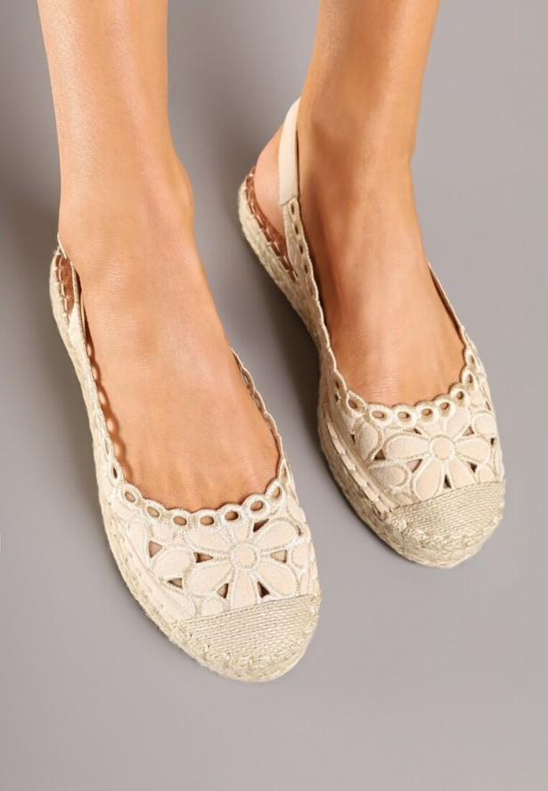 Beżowe Sandały Espadryle Slingback z Plecionką i Ażurową Cholewką Loriene
