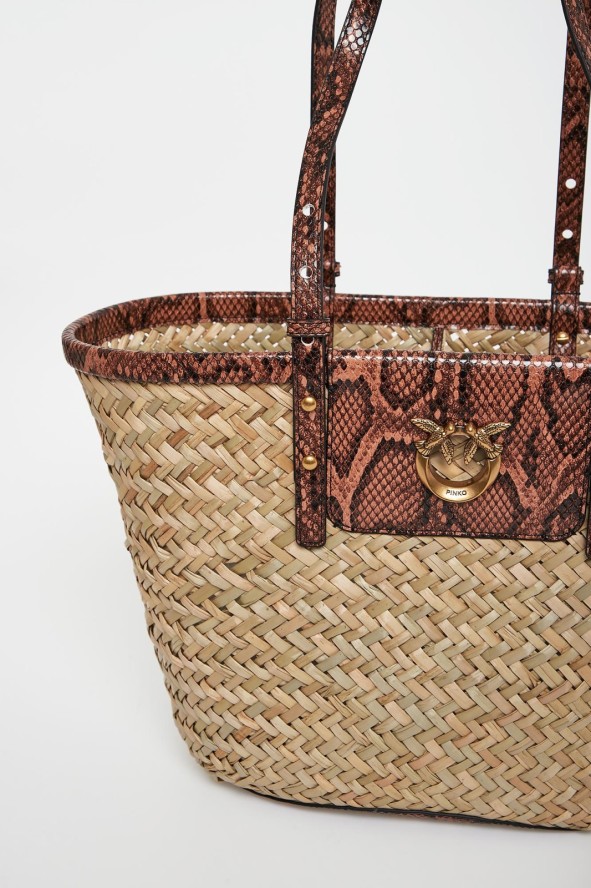 Torebka damska z rafii Love Summer Basket Rafia PINKO
