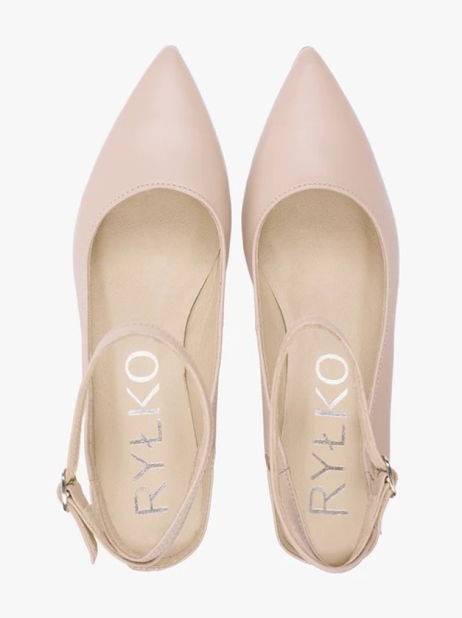 Beżowe czółenka kitten heels ze skóry licowej