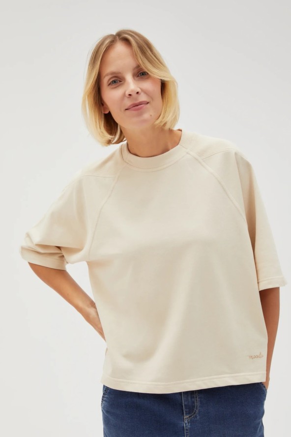 Gładka bluza oversize z krótkimi rękawami beżowa