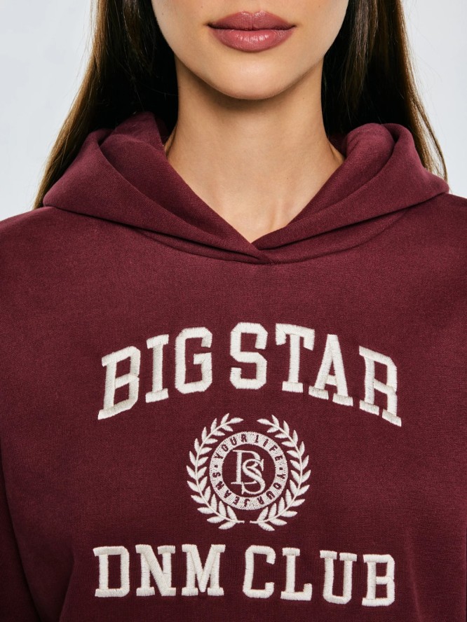 Bluza damska z kapturem z haftem bordowa Merta 604