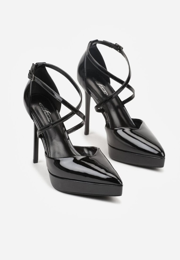 Czarne Szpilki z Paseczkami i Ozdobną Platformą Misterisa