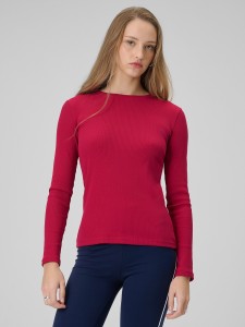 4F Longsleeve slim z prążkowanej dzianiny damski - różowy S