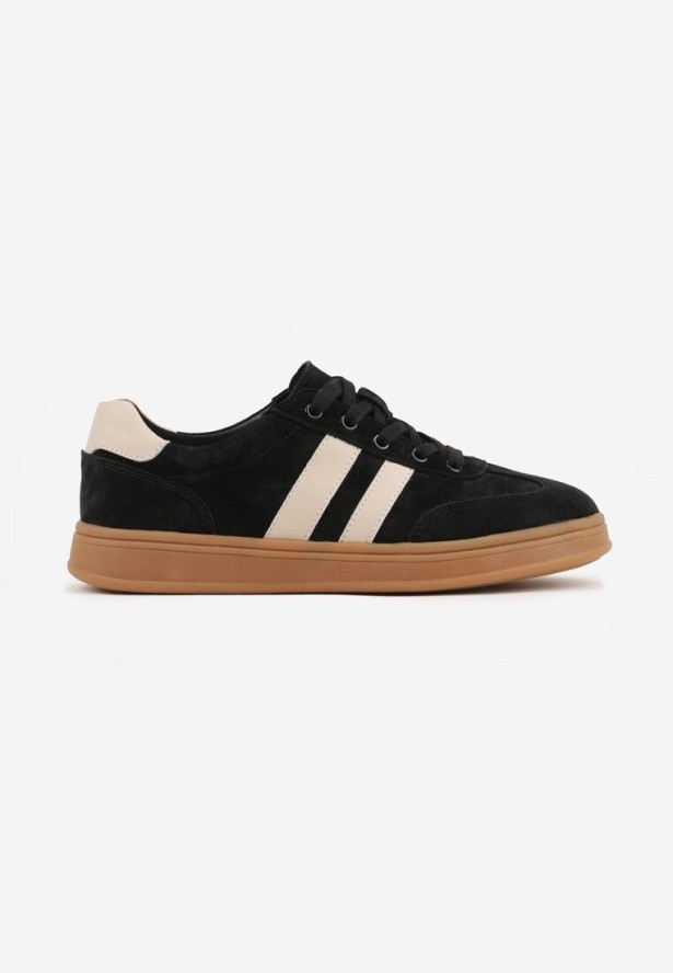 Czarne Sneakersy ze Skóry Naturalnej z Geometrycznym Wzorem Zetisius