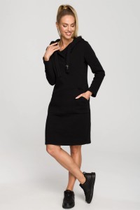 Sukienka jak długa bluza z kapturem czarna bawełna premium