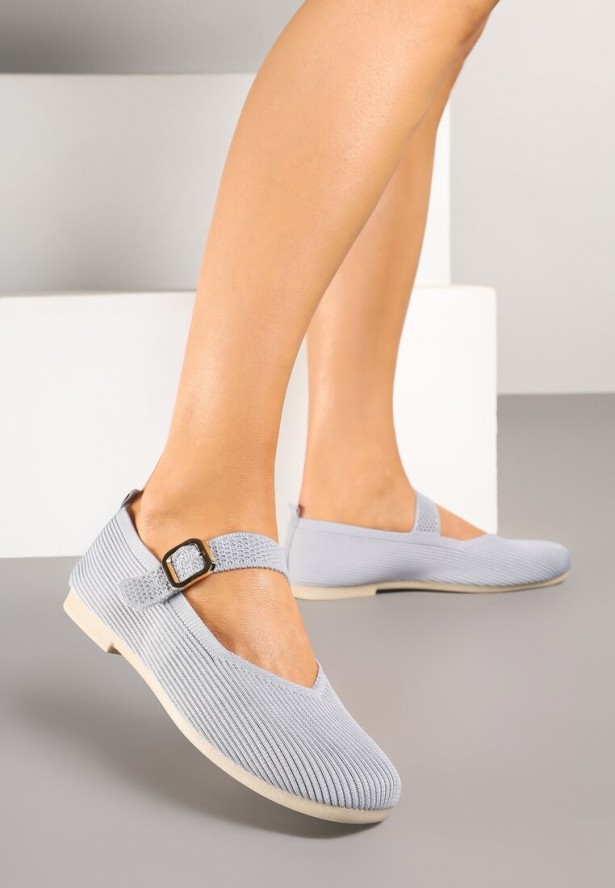 Szare Balerinki z Ozdobnym Paskiem Tellenna