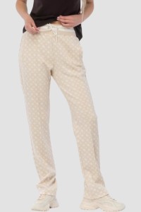 GUESS Beżowe damskie spodnie dresowe w monogram New Aggie, Rozmiar L